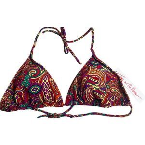 NWT Toes On The Nose Triangle Red Paisley Bikini Swim Top Large L